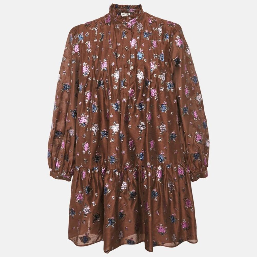 Paul & Joe Brown Floral Texture Brocade Ruffle Collar Dress M